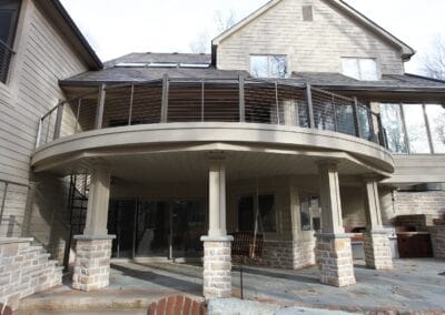 A custom built two story deck and patio